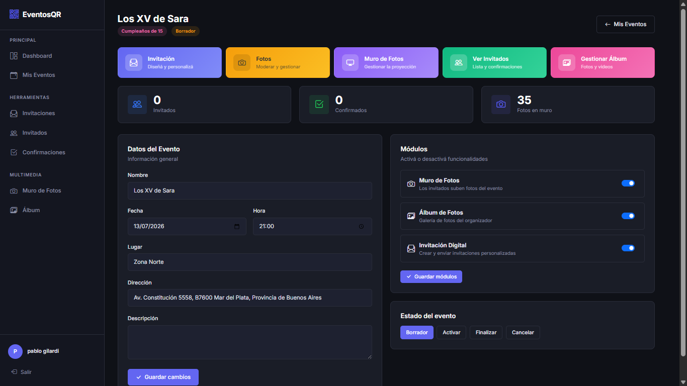 Configuración del evento